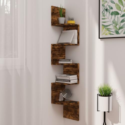 HaoChrymec Wand-Eckregal aus Holzwerkstoff, Hängend, Floating Shelves Design, Wand Regal für Wohnzimmer, Bad oder Küche, Räuchereiche, 19 x 19 x 123 cm von HaoChrymec