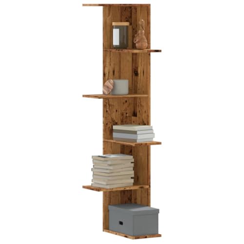 HaoChrymec Wand-Eckregal mit 3 Ablagen, Altholz-Optik, Platzsparendes Design, Hängend oder Freistehend, Floating Shelves für Wohnzimmer, Küche, Badezimmer, 36.5 x 36.5 x 140 cm von HaoChrymec