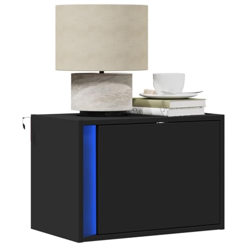 HaoChrymec Wand-Nachttische mit LED-Leuchten, Holzwerkstoff, 1 Schublade, Praktische Wandmontage, Nachttisch schwarz, Wandregal mit Schublade, Für Schlafzimmer und Wohnzimmer, Schwarz, 50x31x35 cm HaoChrymec Wand-Nachttische mit LED-Leuchten, Holzwerkstoff, 1 Schublade, Praktische Wandmontage, Nachttisch schwarz, Wandregal mit Schublade, Für Schlafzimmer und Wohnzimmer, Schwarz, 50x31x35 cm von HaoChrymec