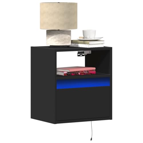 HaoChrymec Wand-Nachttische mit LED-Leuchten 2 STK., Schwarz, Holzwerkstoff, Mit 1 Schublade und 1 Fach, Platzsparendes Design, Nachttisch zum Einhängen, Schlafzimmer und Wohnzimmer, 41x31x45 cm HaoChrymec Wand-Nachttische mit LED-Leuchten 2 STK., Schwarz, Holzwerkstoff, Mit 1 Schublade und 1 Fach, Platzsparendes Design, Nachttisch zum Einhängen, Schlafzimmer und Wohnzimmer, 41x31x45 cm von HaoChrymec