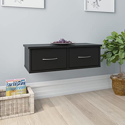 HaoChrymec Wand-Schubladenregal mit 2 Schubladen, Schwebendes Regal aus Holzwerkstoff, Für Wandmontage, Ideal als Nachttisch Hängend oder Bücherregal Wand, Schwarz, 60 x 26 x 18,5 cm HaoChrymec Wand-Schubladenregal mit 2 Schubladen, Schwebendes Regal aus Holzwerkstoff, Für Wandmontage, Ideal als Nachttisch Hängend oder Bücherregal Wand, Schwarz, 60 x 26 x 18,5 cm von HaoChrymec