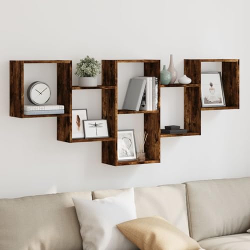 HaoChrymec Wandregal aus Holzwerkstoff, Schwebendes Regal, Regal für Wand, Praktisches Küchenregal Wand, Badezimmer Regal, Räuchereiche, 159 x 18 x 66 cm von HaoChrymec
