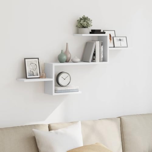 HaoChrymec Wandregal mit Holzwerkstoff, Schwebendes Regal für Bücher, Küchenregal oder Badezimmer, Platzsparendes Design, Weiß, 104 x 15 x 49 cm von HaoChrymec