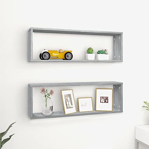 HaoChrymec Wandregale 2 STK. aus Holzwerkstoff, Schwebendes Regal mit Offenen Fächern, Ideal für Wohnzimmer, Küche, Badezimmer, Regal für Wände, Grau Sonoma, 80 x 15 x 26,5 cm von HaoChrymec
