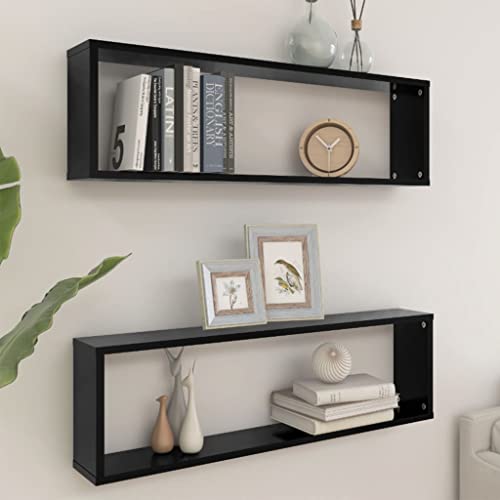 HaoChrymec Würfelregale 2 STK. mit Holzwerkstoff, Modisches Würfelformat, Wandregal, Schwebendes Regal, Bücherregal Wand, Raumteiler Regal, Schwarz, 100 x 15 x 30 cm von HaoChrymec