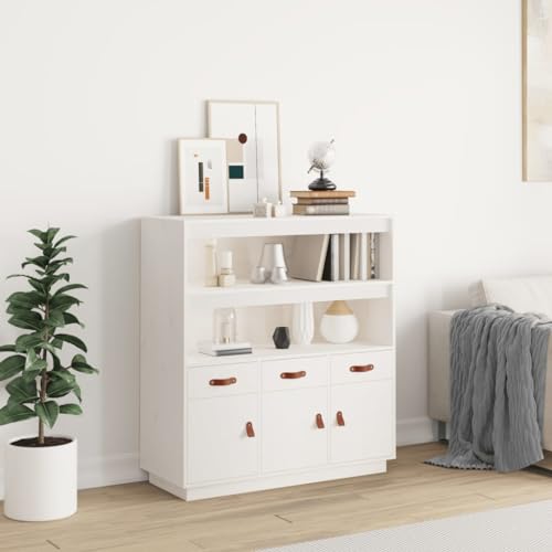 Highboard mit massivem Kiefernholz, Rustikales Design, Viel Stauraum, Wohnzimmerschrank, Schlafzimmermöbel, Weiß, 100 x 40 x 108.5 cm Highboard mit massivem Kiefernholz, Rustikales Design, Viel Stauraum, Wohnzimmerschrank, Schlafzimmermöbel, Weiß, 100 x 40 x 108.5 cm von HaoChrymec