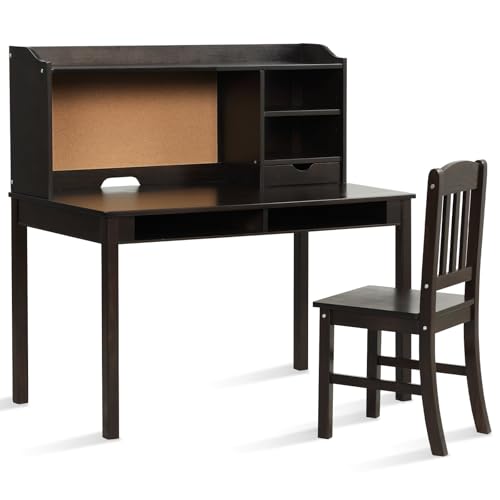 Kinderschreibtisch Set mit Pinnwand, Schreibtisch Kinder mit Stuhl, Jugendschreibtisch mit Aufsatz, Study Table für Kinderzimmer, Braun, 111,5 x 61 x 110,5 cm Kinderschreibtisch Set mit Pinnwand, Schreibtisch Kinder mit Stuhl, Jugendschreibtisch mit Aufsatz, Study Table für Kinderzimmer, Braun, 111,5 x 61 x 110,5 cm von HaoChrymec
