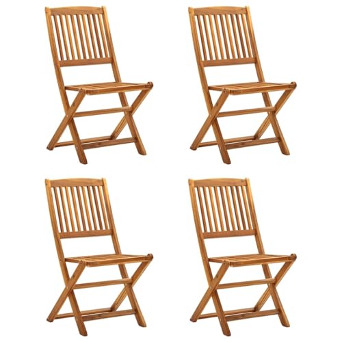 Klappbare Gartenstühle 4 Stk. Massivholz Akazie, Geschliffen und Geölt, Platzsparend, Witterungsbeständig, Balkonstühle, Terassenstuhl Außen, Campingstuhl Klappbar, Natur, 48.5 x 57 x 91 cm von HaoChrymec