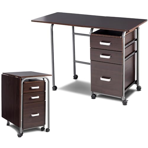Klappbarer Computertisch mit Metallrahmen, Rollender Bürotisch, Praktisch als Study Table, Schreibtisch Klappbar, PC Schreibtischs, 105 x 50 x 75 cm, Braun Klappbarer Computertisch mit Metallrahmen, Rollender Bürotisch, Praktisch als Study Table, Schreibtisch Klappbar, PC Schreibtischs, 105 x 50 x 75 cm, Braun von HaoChrymec