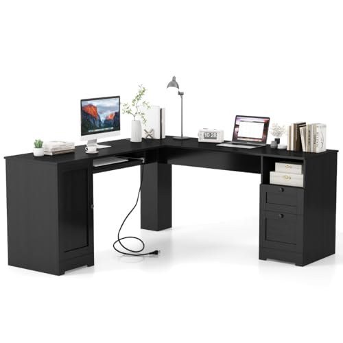 L-Form Schreibtisch mit Ladestation, Tastaturablage & 2 Schubladen, Eckschreibtisch für Büro und Gaming, Schreibtisch für Study Table, Schwarz, 168 x 168 x 76 cm L-Form Schreibtisch mit Ladestation, Tastaturablage & 2 Schubladen, Eckschreibtisch für Büro und Gaming, Schreibtisch für Study Table, Schwarz, 168 x 168 x 76 cm von HaoChrymec
