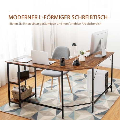 L-förmiger Schreibtisch für Homeoffice, Gaming Tisch L-Form mit 2 Ablageflächen, Modernes Design für Computer Desk, Eckschreibtisch für Studium, Kaffeebraun + Schwarz, 138 x 138 x 75.5 cm L-förmiger Schreibtisch für Homeoffice, Gaming Tisch L-Form mit 2 Ablageflächen, Modernes Design für Computer Desk, Eckschreibtisch für Studium, Kaffeebraun + Schwarz, 138 x 138 x 75.5 cm von HaoChrymec