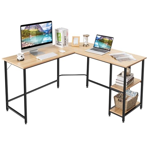 L-förmiger Schreibtisch mit 2 Ablageflächen, Computer Desk aus Holzwerkstoffen, Stabile Metallstruktur, Gaming Tisch L-Form, Study Table, Natur + Schwarz, 138 x 60 x 75 cm L-förmiger Schreibtisch mit 2 Ablageflächen, Computer Desk aus Holzwerkstoffen, Stabile Metallstruktur, Gaming Tisch L-Form, Study Table, Natur + Schwarz, 138 x 60 x 75 cm von HaoChrymec