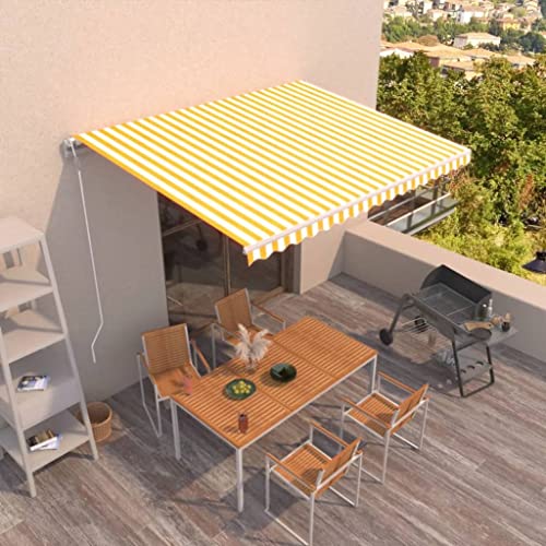 Markise Automatisch Einziehbar, Sonnenschutz für Balkon, Freistehende Markise mit Fernbedienung, UV-beständiges Polyester, Klemmmarkise Balkon, Gelb und Weiß, 450 x 350 cm Markise Automatisch Einziehbar, Sonnenschutz für Balkon, Freistehende Markise mit Fernbedienung, UV-beständiges Polyester, Klemmmarkise Balkon, Gelb und Weiß, 450 x 350 cm von HaoChrymec