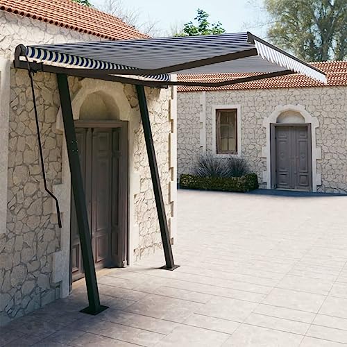 Markise Automatisch Einziehbar mit Pfosten, Pulverbeschichteter Aluminiumrahmen, Sonnenschutz für Balkon, Freistehende Markise, Klemmmarkise Balkon, Blau Weiß, 350x250 cm Markise Automatisch Einziehbar mit Pfosten, Pulverbeschichteter Aluminiumrahmen, Sonnenschutz für Balkon, Freistehende Markise, Klemmmarkise Balkon, Blau Weiß, 350x250 cm von HaoChrymec