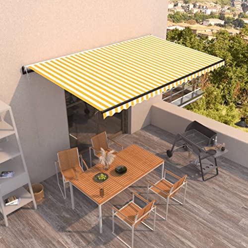 Markise Automatisch Einziehbar mit Pulverbeschichtetem Aluminiumrahmen, UV-beständiger Polyesterstoff, Sonnenschutz für Balkon, Klemmmarkise Balkon, 500x350 cm, Gelb und Weiß von HaoChrymec