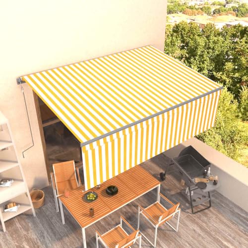 Markise Automatisch Einziehbar mit Volant, Pulverbeschichteter Aluminiumrahmen, UV- und Wasserbeständiger Polyesterstoff, Sonnenschutz Balkon, Klemmmarkise, Gelb und Weiß, 4x3 m Markise Automatisch Einziehbar mit Volant, Pulverbeschichteter Aluminiumrahmen, UV- und Wasserbeständiger Polyesterstoff, Sonnenschutz Balkon, Klemmmarkise, Gelb und Weiß, 4x3 m von HaoChrymec