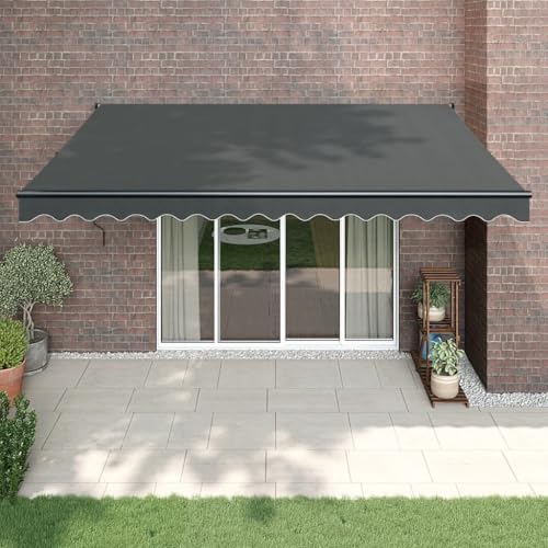 Markise Einziehbar mit UV-beständigem Polyesterstoff, Aluminiumrahmen, Sonnenschutz für Balkon und Terrasse, Freistehende Markise, Klemmmarkise Balkon, Anthrazit, 4x3 m von HaoChrymec