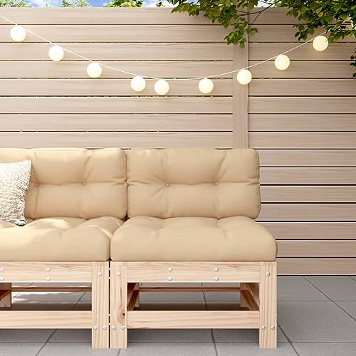 Mittelsofa mit Kissen aus Massivholz Kiefer, Modulares Design, Robuster Holzrahmen, Lounge Sofa Outdoor, Gartensofa, Sitzgruppe Outdoor, Beige Kissen, 57.5 x 63.5 x 60 cm von HaoChrymec