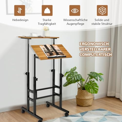 Mobiler Stehschreibtisch Höhenverstellbarer Sitz-Steh-Schreibtisch, Ergonomisches Design, Mit Aufbewahrung, PC Schreibtisch für Homeoffice, Gaming Schreibtischs, Schwarz + Walnuss, 112,5 x 50 x 75 cm Mobiler Stehschreibtisch Höhenverstellbarer Sitz-Steh-Schreibtisch, Ergonomisches Design, Mit Aufbewahrung, PC Schreibtisch für Homeoffice, Gaming Schreibtischs, Schwarz + Walnuss, 112,5 x 50 x 75 cm von HaoChrymec