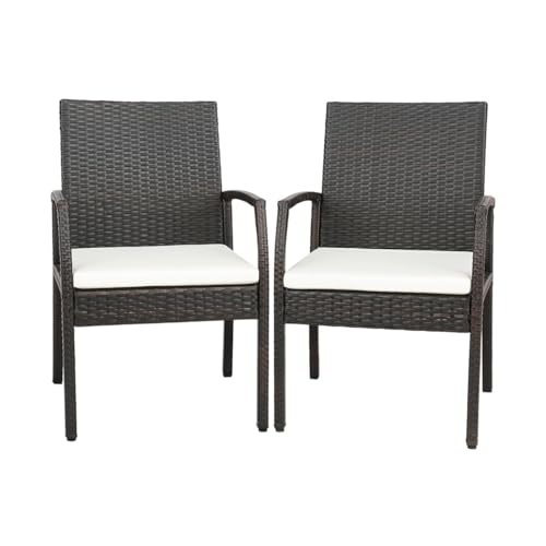 Rattanstühle für Garten, 2er Set mit weichen Kissen, Handgewebtes PE-Rattan, Ergonomische Rückenlehne, Outdoor Stuhl für Terrasse, Balkon, Pool, Mix Brown, 62 x 55 x 89 cm von HaoChrymec