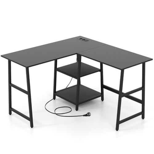 Schreibtisch L-Form Eckschreibtisch mit Steckdosen und USB-Anschlüssen, Multifunktionales Design, Computer Desk mit Ablageflächen, Gaming Tisch L-Form, Schwarz, 120 x 120 x 75 cm Schreibtisch L-Form Eckschreibtisch mit Steckdosen und USB-Anschlüssen, Multifunktionales Design, Computer Desk mit Ablageflächen, Gaming Tisch L-Form, Schwarz, 120 x 120 x 75 cm von HaoChrymec