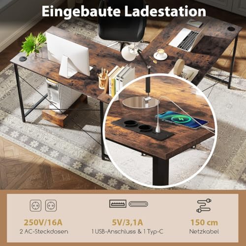 Schreibtisch L-Form mit Reversibler Funktion, Computertisch mit Eingebauter Ladestation, Gaming Tisch L-Form, Schreibtisch Eckschreibtisch für Home Office, Study Table, 150 x 150 x 75 cm Schreibtisch L-Form mit Reversibler Funktion, Computertisch mit Eingebauter Ladestation, Gaming Tisch L-Form, Schreibtisch Eckschreibtisch für Home Office, Study Table, 150 x 150 x 75 cm von HaoChrymec
