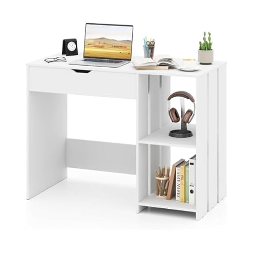 Schreibtisch mit Anhebbarer Tischplatte, Kleiner Computertisch, Bürotisch für Zuhause, Modernes Design, Höhenverstellbar für Sitzen und Stehen, Study Table, Gaming Schreibtisch, Weiß, 100 x 49 x 75 cm Schreibtisch mit Anhebbarer Tischplatte, Kleiner Computertisch, Bürotisch für Zuhause, Modernes Design, Höhenverstellbar für Sitzen und Stehen, Study Table, Gaming Schreibtisch, Weiß, 100 x 49 x 75 cm von HaoChrymec