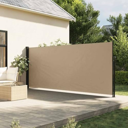 Seitenmarkise Ausziehbar Beige mit Polyesterstoff und PU-Beschichtung, Praktisches Design, Sonnenschutz Balkon, Sichtschutz Garten, Freistehende Markise, 160x600 cm von HaoChrymec