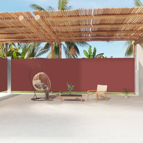 Seitenmarkise Ausziehbar Braun, UV-beständiger Polyesterstoff, Automatische Rückrollfunktion, Sichtschutz Balkon, Garten, Terrasse, 220 x 1200 cm von HaoChrymec