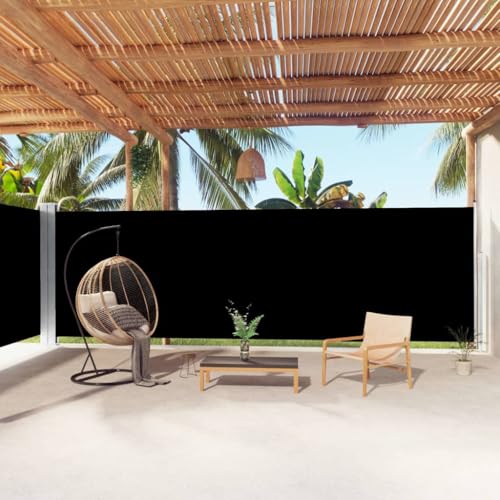 Seitenmarkise Ausziehbar Schwarz mit UV-beständigem Polyester, Automatisch einfahrend, Sichtschutz für Balkon und Garten, Freistehende Markise, 200 x (0-1000) cm von HaoChrymec