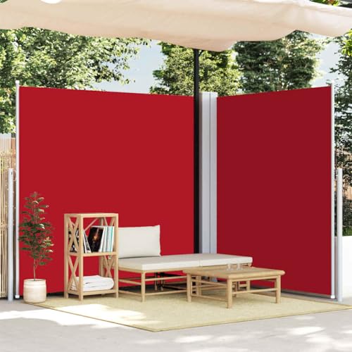 Seitenmarkise Ausziehbar mit 100% Polyester, PU-Beschichtung, Automatische Rückrollfunktion, Sichtschutz für Balkon und Garten, Freistehende Markise, Rot, 200 x 600 cm von HaoChrymec
