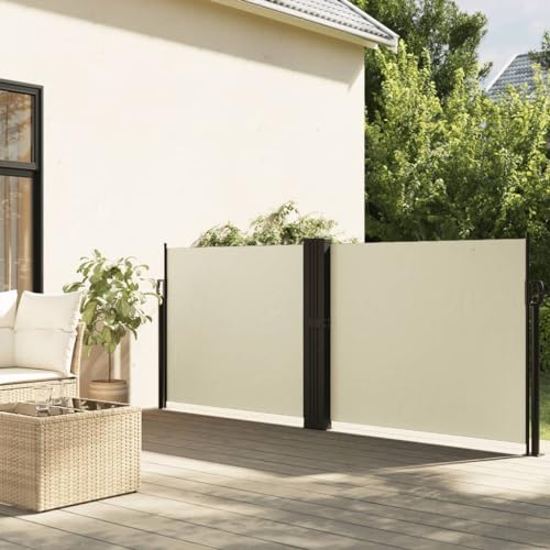 Seitenmarkise Ausziehbar mit 100% Polyester und PU-Beschichtung, Sonnenschutz für Balkon und Garten, Freistehende Markise, Creme, 100 x 600 cm von HaoChrymec