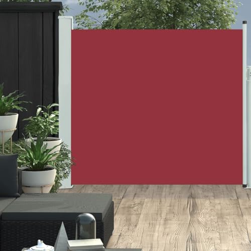 Seitenmarkise Ausziehbar mit Polyester Stoff, Automatische Rückrollfunktion, Sichtschutz für Balkon und Garten, Freistehende Markise, Rot, 170 x 300 cm von HaoChrymec