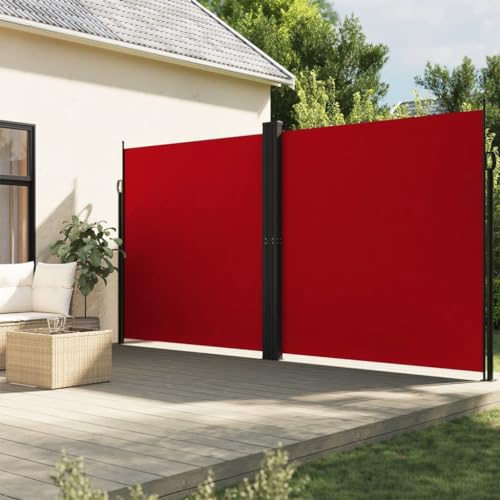 Seitenmarkise Ausziehbar mit Polyesterstoff und PU-Beschichtung, Freistehendes Design, Sichtschutz Balkon und Garten, Rot, 200 x 1200 cm von HaoChrymec