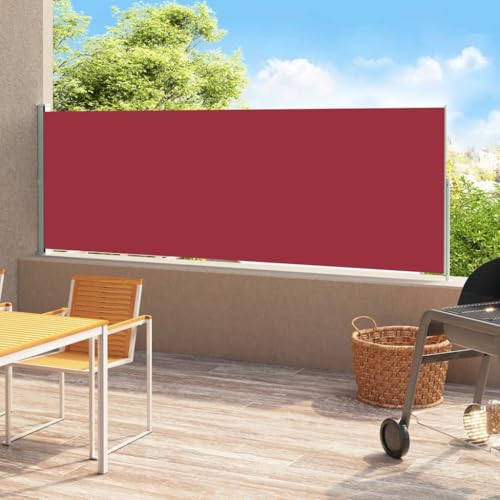 Seitenmarkise Ausziehbar mit UV-beständigem Polyester, Automatische Aufrollfunktion, Sichtschutz für Balkon und Garten, Freistehende Markise, Rot, 180x500 cm von HaoChrymec