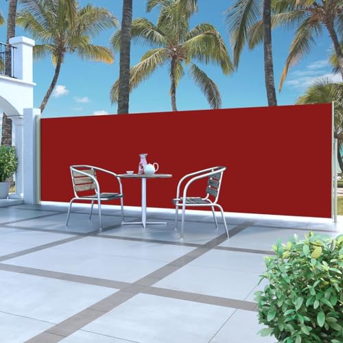 Seitenmarkise Ausziehbar mit UV-beständigem Polyester, Automatische Rückrollfunktion, Sichtschutz Balkon, Freistehende Markise, Rot, 160 x 500 cm von HaoChrymec