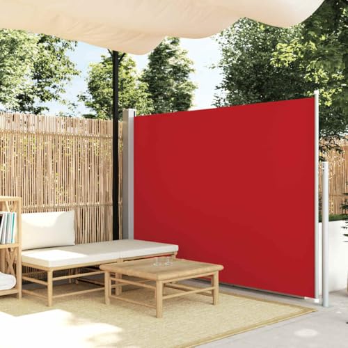 Seitenmarkise Ausziehbar mit UV-beständigem Polyester, Automatische Rückrollfunktion, Sichtschutz für Balkon und Garten, Freistehende Markise, Rot, 160 x 0-300 cm von HaoChrymec