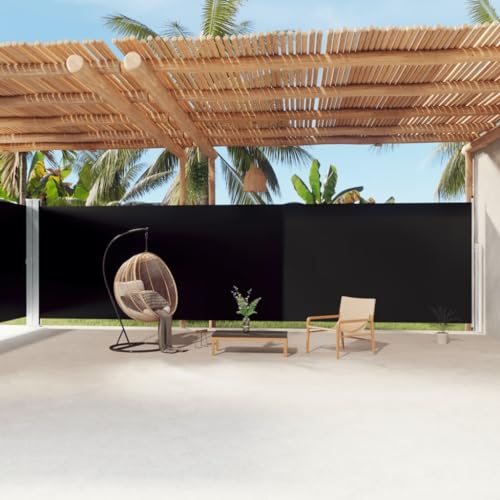 Seitenmarkise Ausziehbar mit UV-beständigem Polyester, Freistehende Markise, Sichtschutz für Balkon und Garten, Automatische Rückrollfunktion, Schwarz, 220 x 0-1200 cm von HaoChrymec