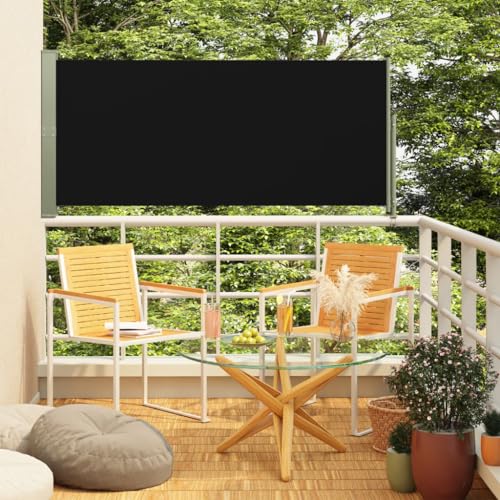 Seitenmarkise Ausziehbar mit UV-beständigem Polyester, Freistehende Markise für Balkon und Garten, Sichtschutz für Terrasse, Schwarz, 140 x (0-300) cm von HaoChrymec