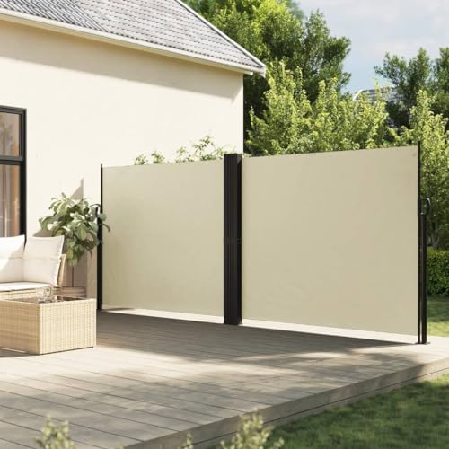 Seitenmarkise Ausziehbar mit UV-beständigem Polyester, Praktisches Design, Sonnenschutz Balkon, Sichtschutz Garten, Freistehende Markise, Creme, 160 x 1000 cm von HaoChrymec