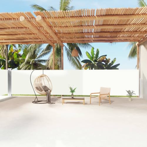 Seitenmarkise Ausziehbar mit UV-beständigem Polyester, Sichtschutz für Balkon und Garten, Freistehende Markise, Creme, 160x(0-1200) cm von HaoChrymec
