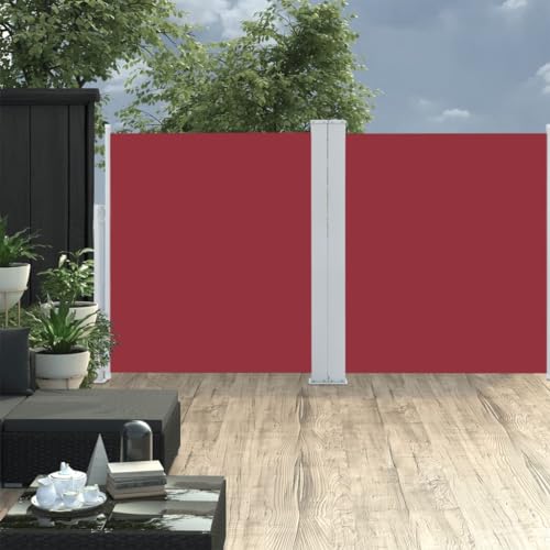 Seitenmarkise Ausziehbar mit UV-beständigem Polyesterstoff, Automatische Rückrollfunktion, Freistehende Markise, Sichtschutz Balkon, Sichtschutz Garten, Rot, 140 x 600 cm von HaoChrymec