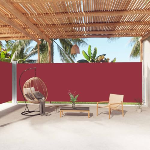 Seitenmarkise Ausziehbar mit UV-beständigem Polyesterstoff, Automatische Rückrollfunktion, Ideal für Sichtschutz Balkon und Garten, Freistehende Markise, Rot, 200 x 1000 cm von HaoChrymec