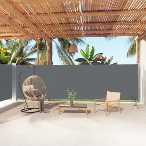 Seitenmarkise Ausziehbar mit UV-beständigem Polyesterstoff, Automatische Rückrollfunktion, Sichtschutz Balkon, Freistehende Markise, Sichtschutz Garten, Anthrazit, 180 x (0-1000) cm von HaoChrymec