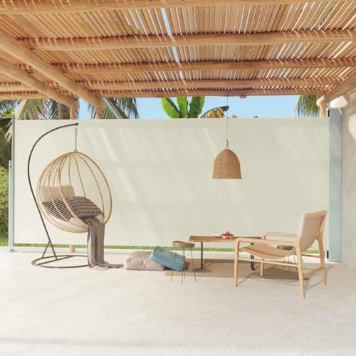 Seitenmarkise Ausziehbar mit UV-beständigem Polyesterstoff, Pulverbeschichteter Stahl, Sichtschutz für Balkon und Garten, Freistehende Markise, Creme, 220 x (0-600) cm von HaoChrymec