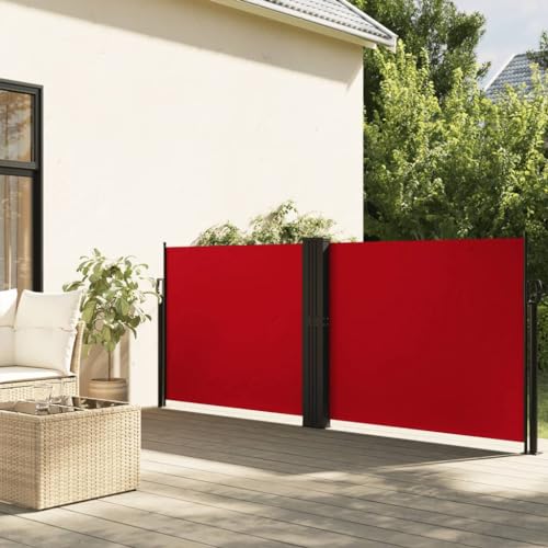 Seitenmarkise Ausziehbar mit Wasserfestem Polyesterstoff, Automatische Rückrollfunktion, Sichtschutz für Balkon und Garten, Freistehende Markise, Rot, 120 x 1200 cm von HaoChrymec