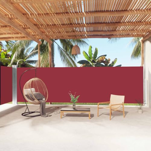 Seitenmarkise Ausziehbar mit Wasserfestem Polyesterstoff, Automatische Rückrollfunktion, Sichtschutz für Balkon und Garten, Freistehende Markise, Rot, 180 x 1000 cm von HaoChrymec