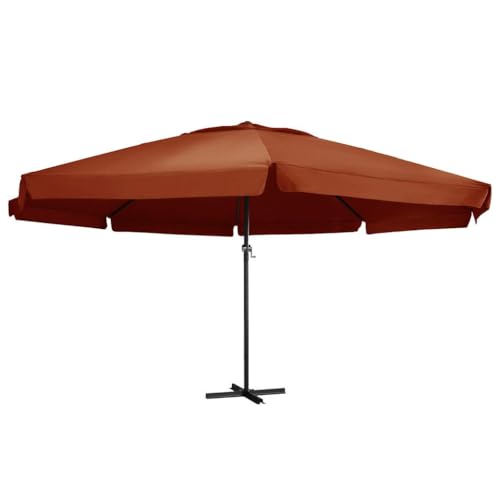 Sonnenschirm Aluminium-Mast 600 cm mit Kurbel, Terrakotta, UV-beständig, für Balkon, Terrasse und Garten, Strandschirm, mit Lüftung und 8 Aluminium-Rippen von HaoChrymec