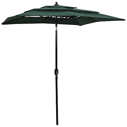 Sonnenschirm mit 3-lagigem Polyester, Pulverbeschichtetem Aluminium-Mast, Kippfunktion, Sonnenschutz Balkon, Strandschirm, Sonnenschirm Terrasse, Grün, 200 x 200 x 240 cm von HaoChrymec