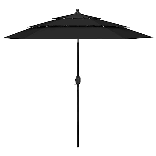 Sonnenschirm mit 3-lagigem Polyesterbezug, Pulverbeschichteter Aluminium-Mast, Kippfunktion, Sonnenschutz für Terrasse und Balkon, Strandschirm, Sonnenschirm Camping, Schwarz, 250 x 229 cm von HaoChrymec